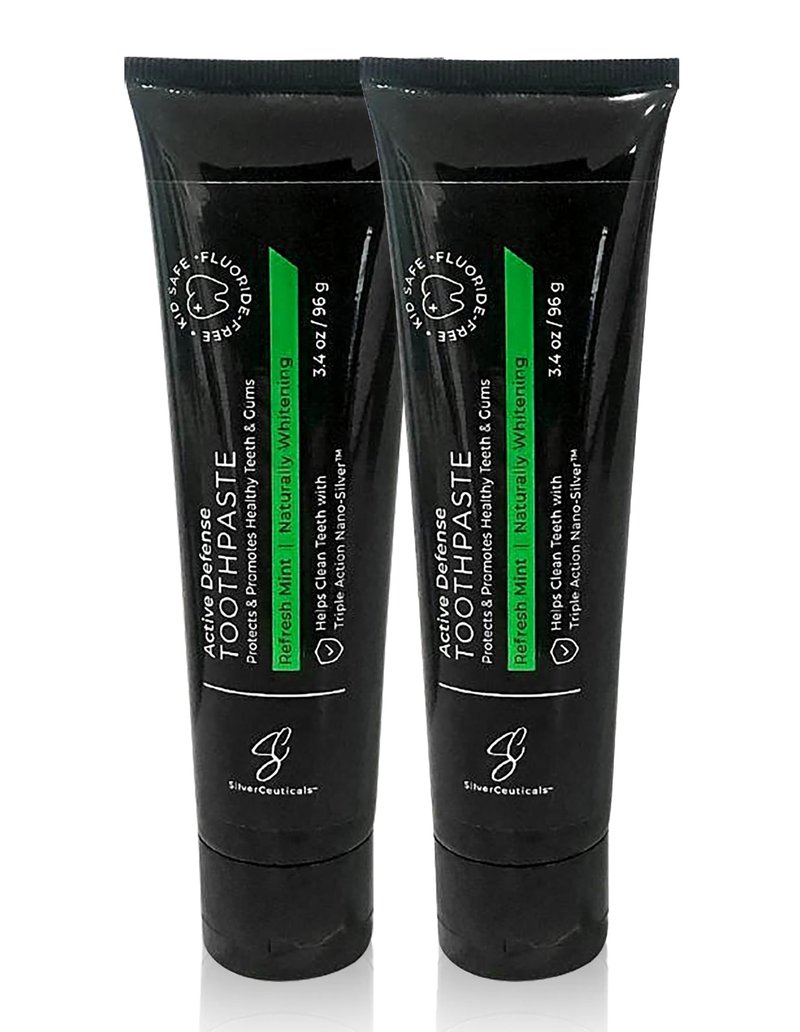 Natural Colloidal Silver Toothpaste - Refresh Mint - Ages 5+ - Cleans Fortifies & Whitens - SLS & Fluoride Free - Supports Gums & Teeth - Bad Breath - Coral Calcium & Xylitol - 3.4oz - Pack of 2