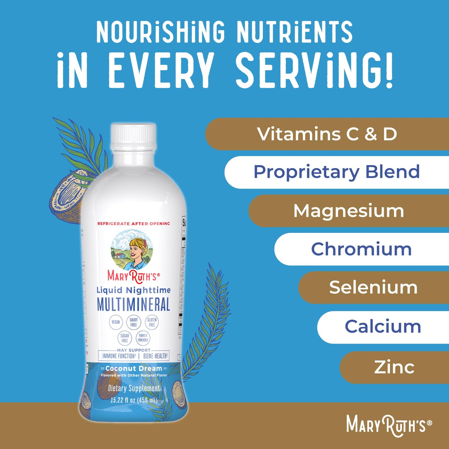 MaryRuth's Liquid Nighttime Multimineral | NO Melatonin | Bedtime Routine | Magnesium Citrate | Calcium | Zinc | Vitamin D3 | Vegan | Sugar Free | Gluten Free | 15.22 Oz