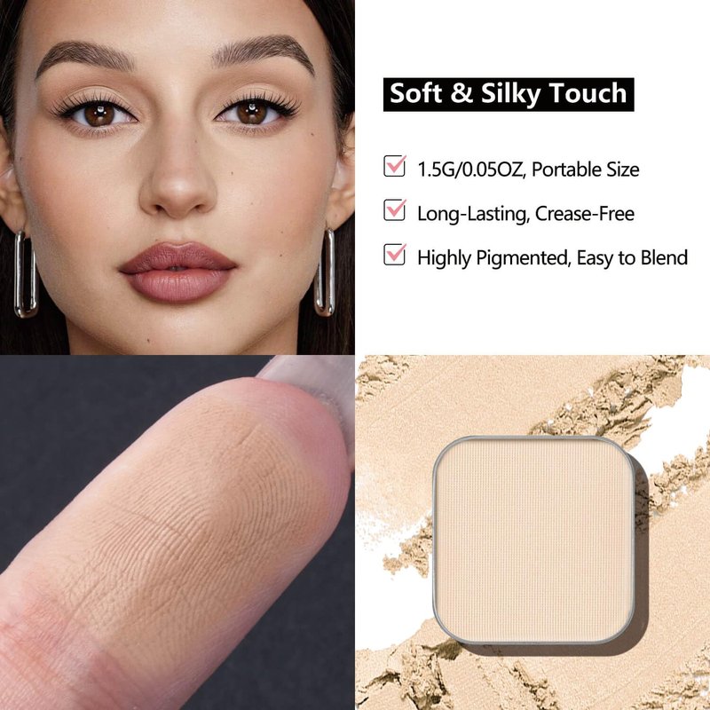 Fillwie 3-Color Single Eyeshadow Refill Set – Ivory, Champagne & Cool Brown, Matte & Shimmer, Highly Pigmented & Long-Lasting, 1.02” (26mm) Square Metal Pans, No Case, Fits Magnetic Palettes