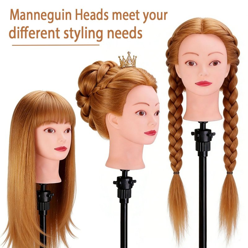 Mannequin Head with 80% Human Hair, TopDirect 24" Blonde Real Hair Cosmetology Mannequin Head Hair Styling Hairdressing Practice Training Doll Heads with Clamp Holder and Tools