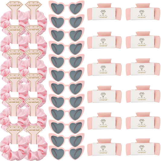 Loanzeg Bridesmaid Scrunchies Proposal Hair claws clips Set of 12 Bridal Shower heart sunglasses Gifts for Wedding Bachelorette Party Favors (36pcs Pink)