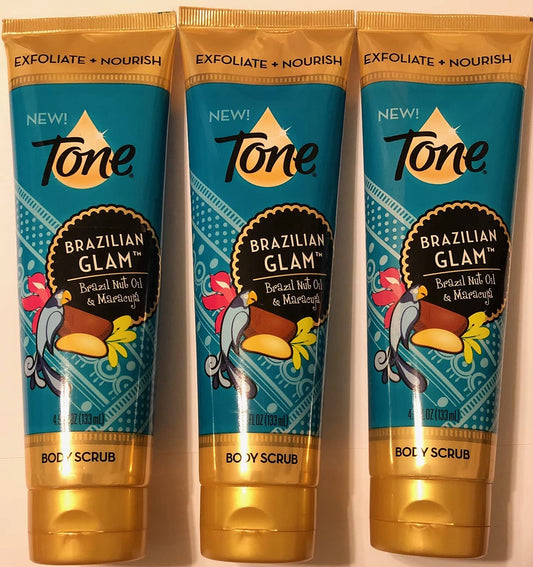 Tone Body Scrub - Brazilian Glam - Net Wt. 4.5 FL OZ (133 mL) Per Tube - Pack of 3 Tubes