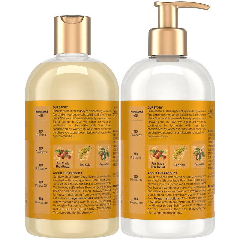 SheaMoisture Deep Moisturizing Shampoo & Conditioner Set - Raw Shea Butter, Sea Kelp & Argan Oil | 13 Oz Each