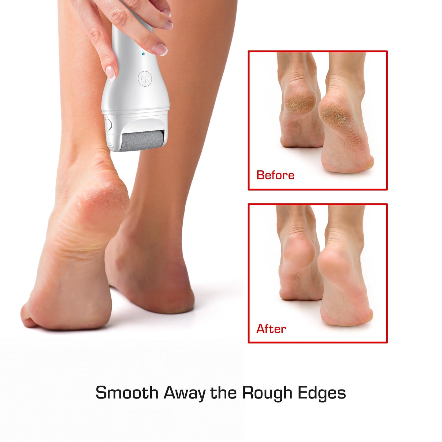 Red by Kiss Cordless Electric Foot File Callus Remover, 3 Roller Heads & 2 Speed Setting, Long and Curved Roller Head Stone, Wet & Dry Dual Purpose, Up to 2 hr Runtime, Easy & Portable