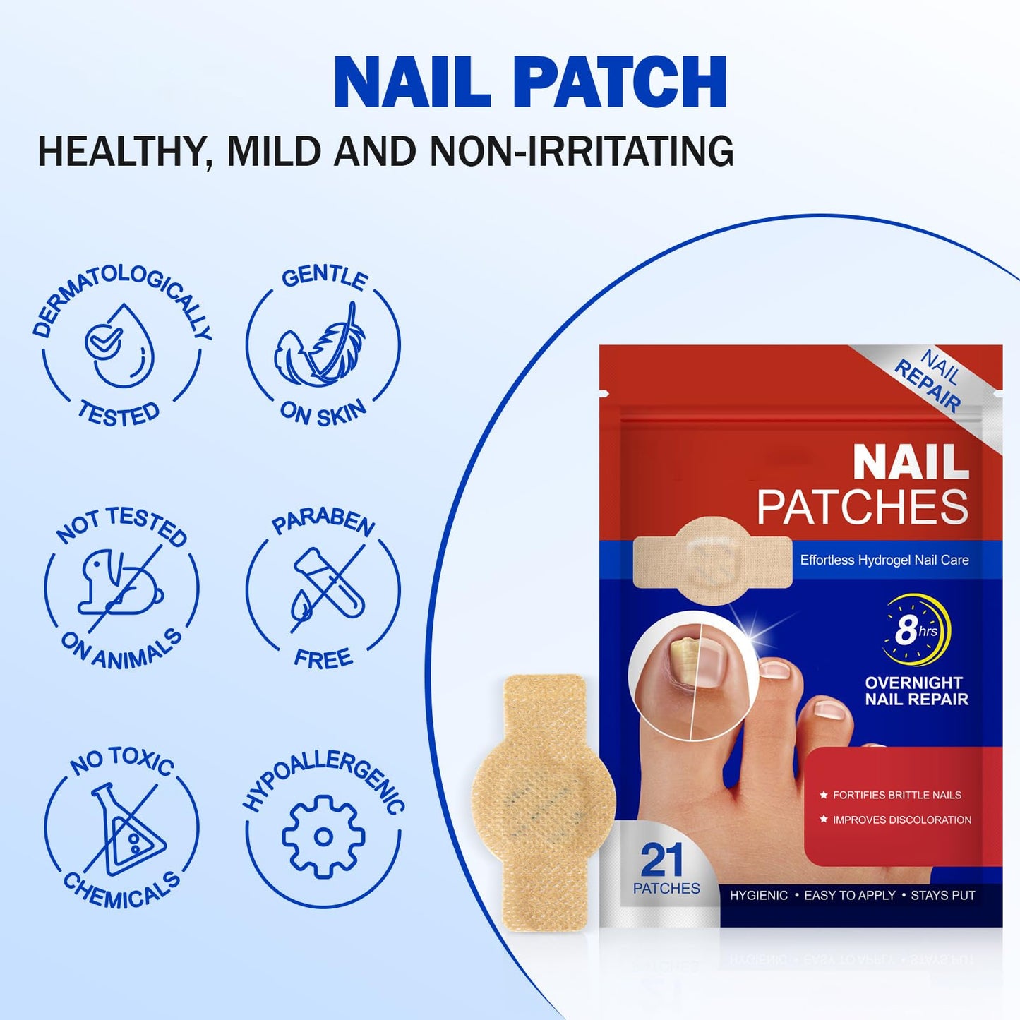 Nail Patches for Toenails & Fingernails – 8-Hour Nail Care Repair Stickers for Extra Strengthening (42pcs)