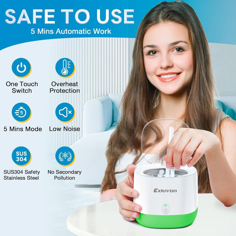 Ultrasonic Retainer Cleaner - 250ML Portable Dental Cleaning Machine for Aligners, Dentures & Jewelry | 45KHz Technology