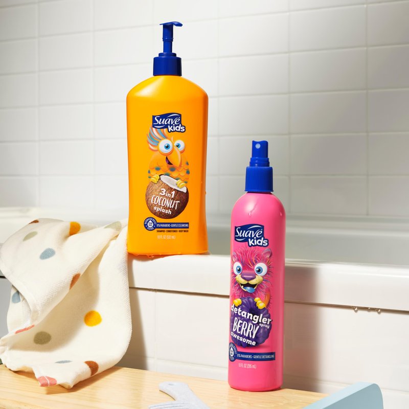 Suave Kids Detangler Spray For Tear-Free Styling, Berry Awesome Dermatologist-Tested Hair Detangler Formula 10 oz, Pack of 6