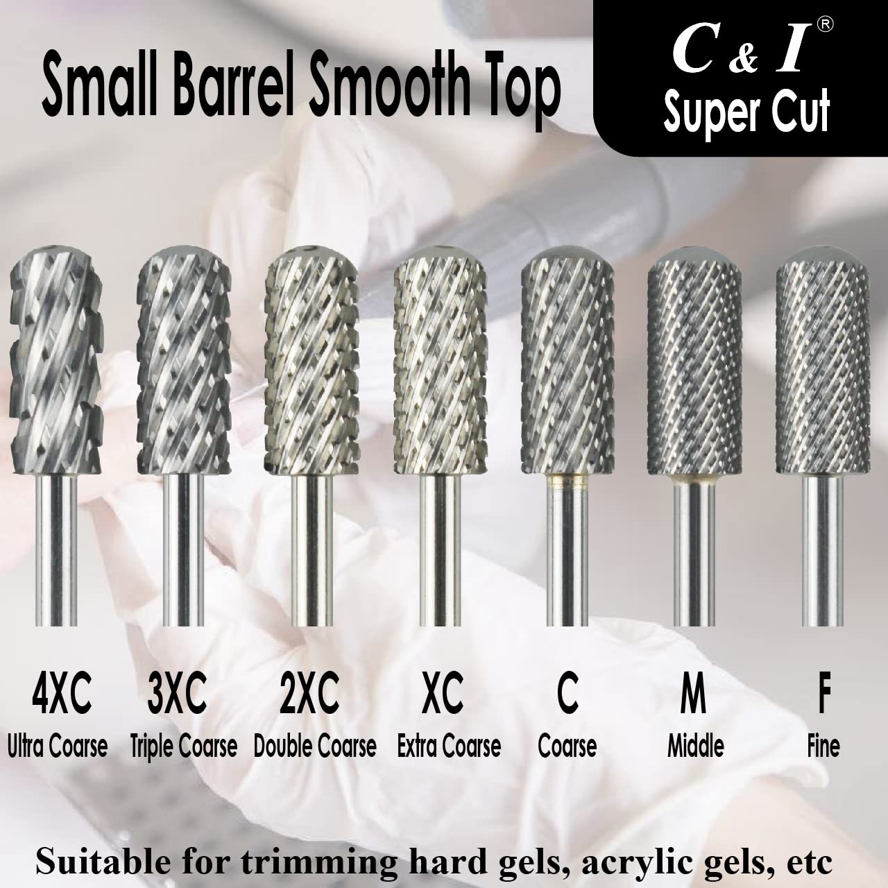 C & I Nail Drill Bit Super Cut Edition –Upgrade File Teeth, Small Barrel Smooth Top, E-File for Electric Manicure Drill Machine, Quick to Remove Super-Hard Nail Gels (Ultra Coarse -4XC)