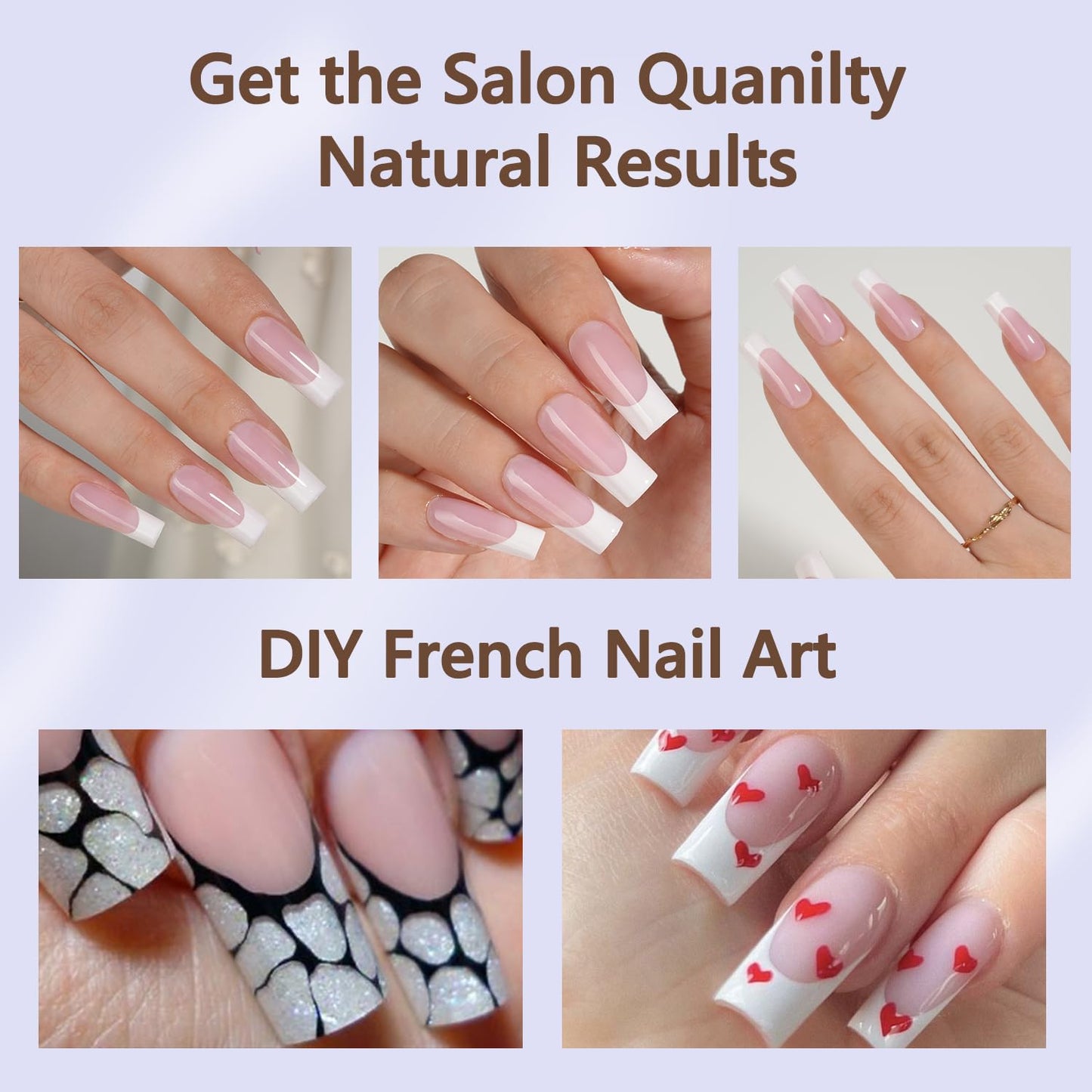French Gel Nail Tips - 240 Pcs Long Square Pink Press-On Nails | Pre-Filed, No Need to Shape, 15 Sizes for DIY Nail Art