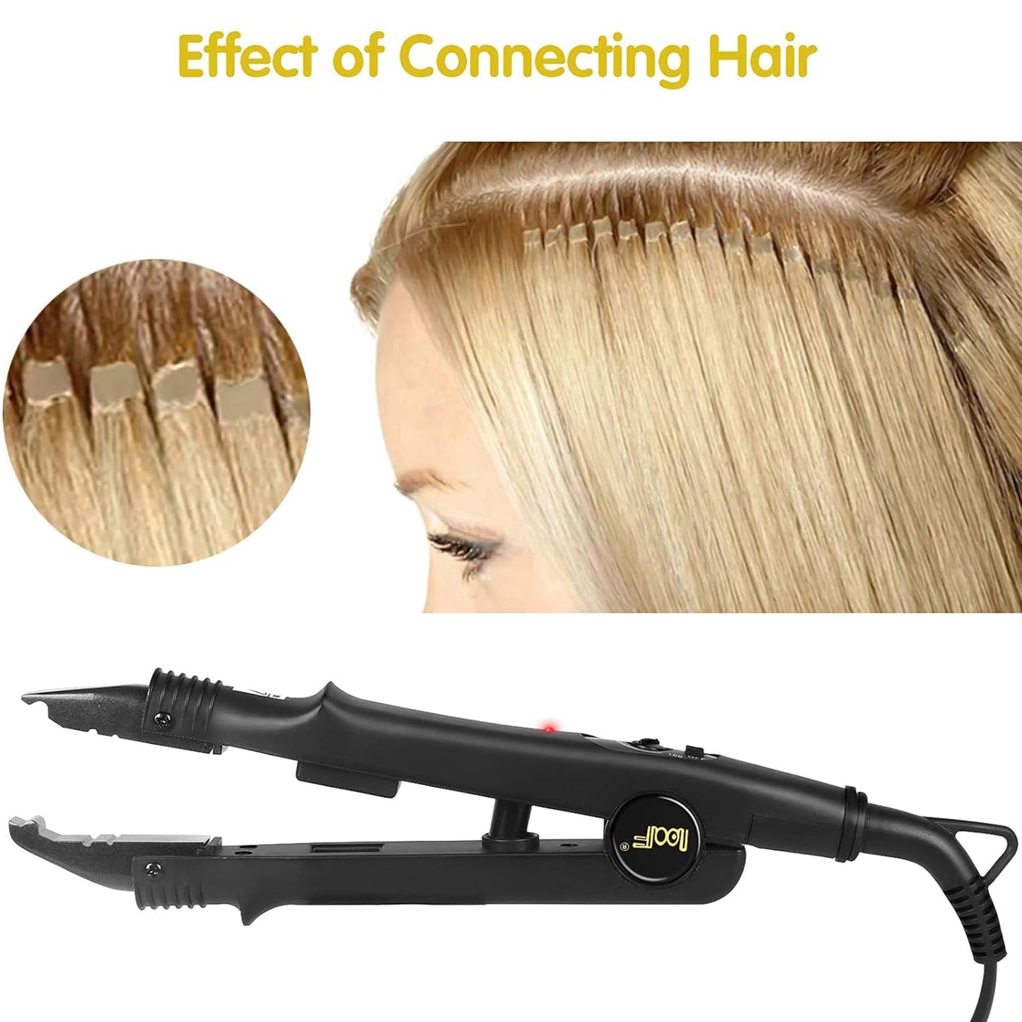 PAWACA Hair Extensions Tools, Professional K Tips Real Human Hair Fusion Machine, Fast Heat-Up Connector Wand Bonding Melting Iron(Black-Pro Adjustable Temperature)