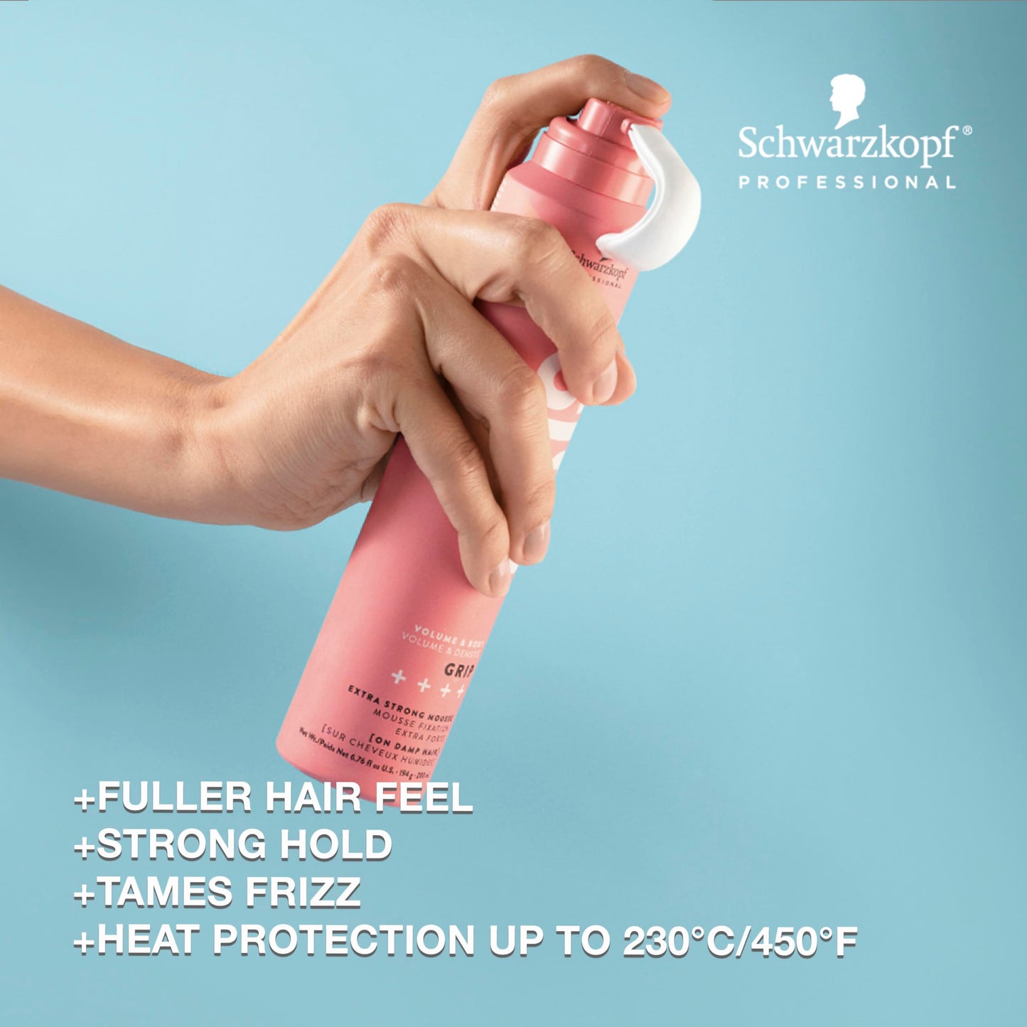 OSiS+ Grip Extreme Hold Mousse – Extra Strong Control and Volume with Lasting Definition and Natural Shine – Volumizing, Vegan Formula with Heat Protection, 6.76 oz