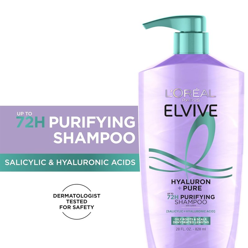 L'Oreal Paris Elvive Hyaluron + Pure Shampoo & Conditioner Set - Clarifying & Hydrating Duo with Salicylic Acid | 1 Kit