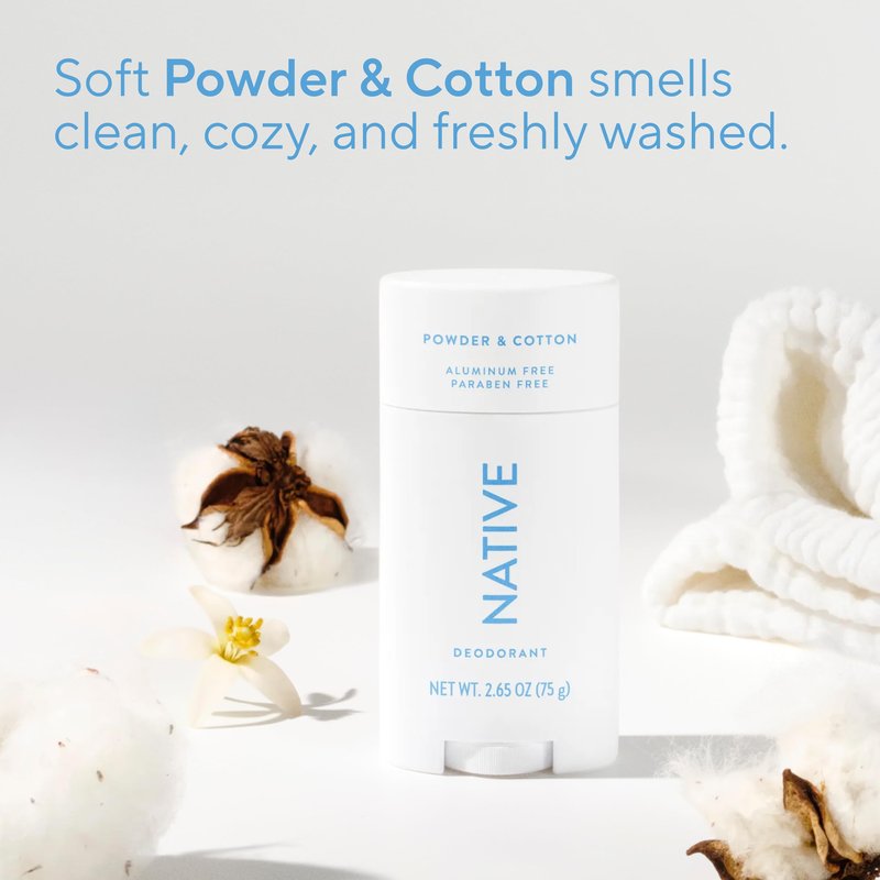 Native Deodorant Contains Naturally Derived Ingredients, 72 Hour Odor Control, Deodorant for Women and Men, Aluminum Free, Powder & Cotton 2.65oz