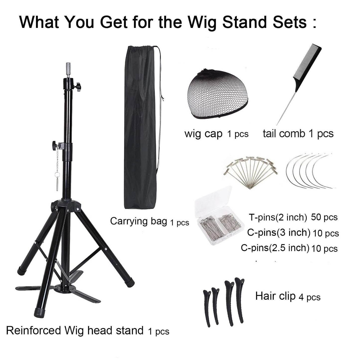 Heavy Duty Wig Stand Tripod, Wig Head Stand Mannequin Head Stand, Adjustable Holder for Styling Cosmetology Hairdressing Training (64 inch with no pedal)