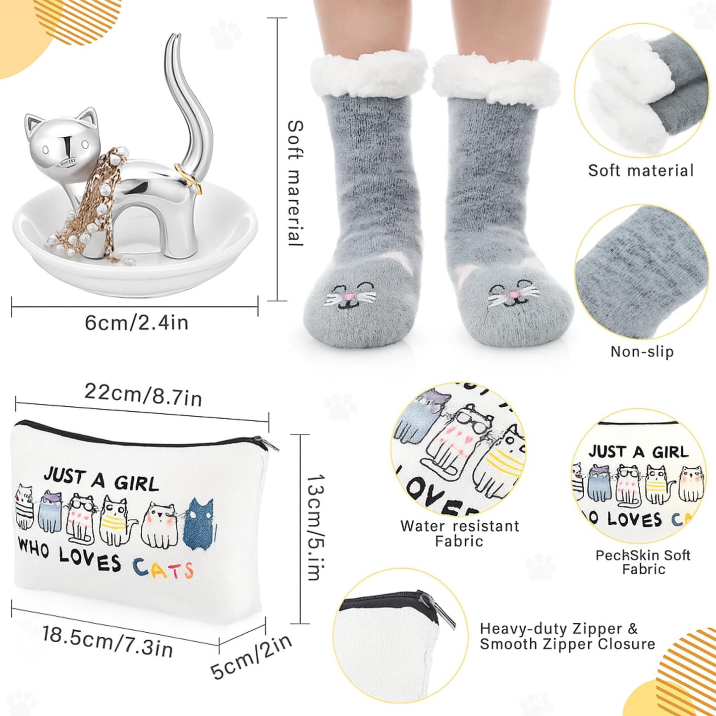 Newtay 3 Pcs Valentines Day Gifts for Women, Ring Holder Makeup Bag Fuzzy Socks with Grippers, Cute Gifts for Holiday