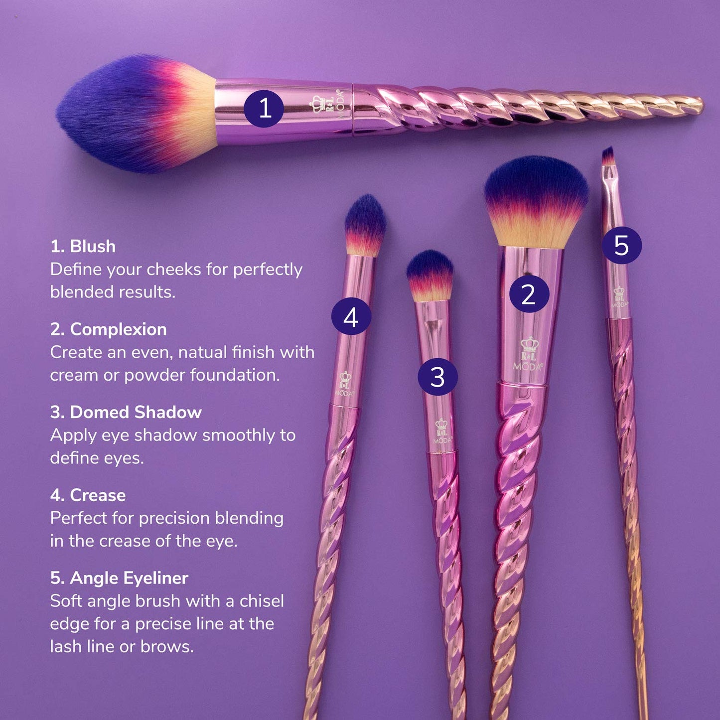 MODA Mythical Star Travel 6pc Makeup Brush Set – Vegan Face & Eye Makeup Brushes with Holographic Travel Case, Soft Synthetic Brushes for Foundation, Blush, Eyeshadow & Blending