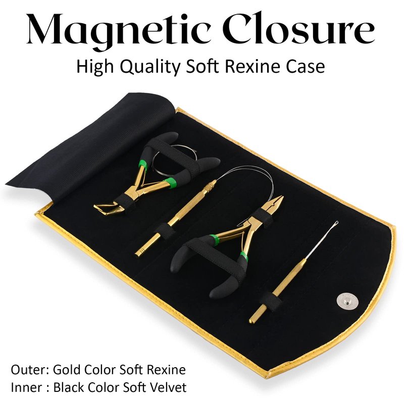 My Hair Tools Hair Extension Tools Kit – Micro Bead Closer & Remover Pliers, Pulling Loop, Needle Hook with Magnetic Case, Professional All-in-One Extension Tool Set