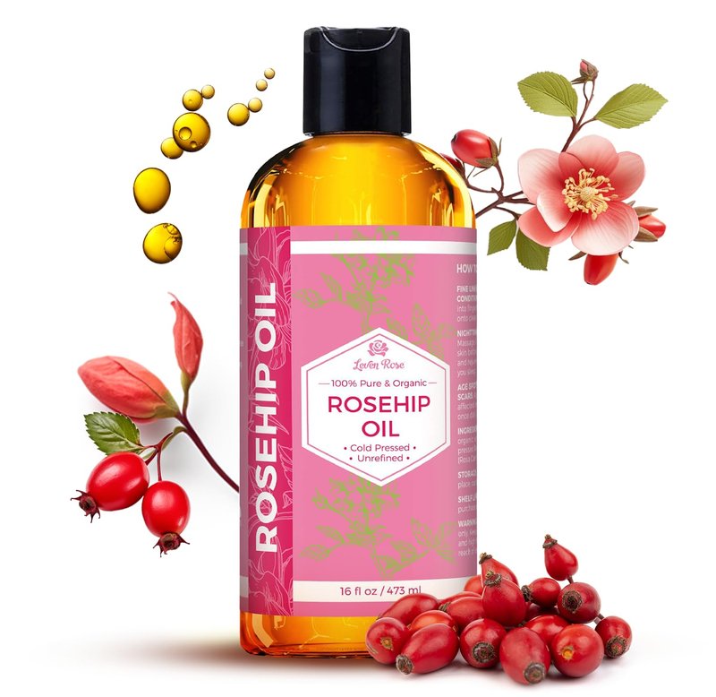 Rosehip Seed Oil for Face - Pure Unrefined Cold Pressed Oil | 16 oz Nighttime Moisturizer for Skin & Hair