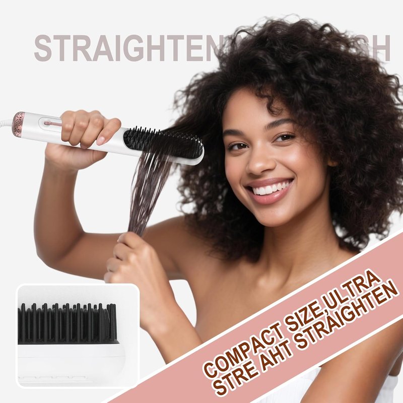 Ionic Hair Straightener Brush - Anti-Frizz Straightening Comb with 10 Temp Settings | Fast Heating, Dual Voltage