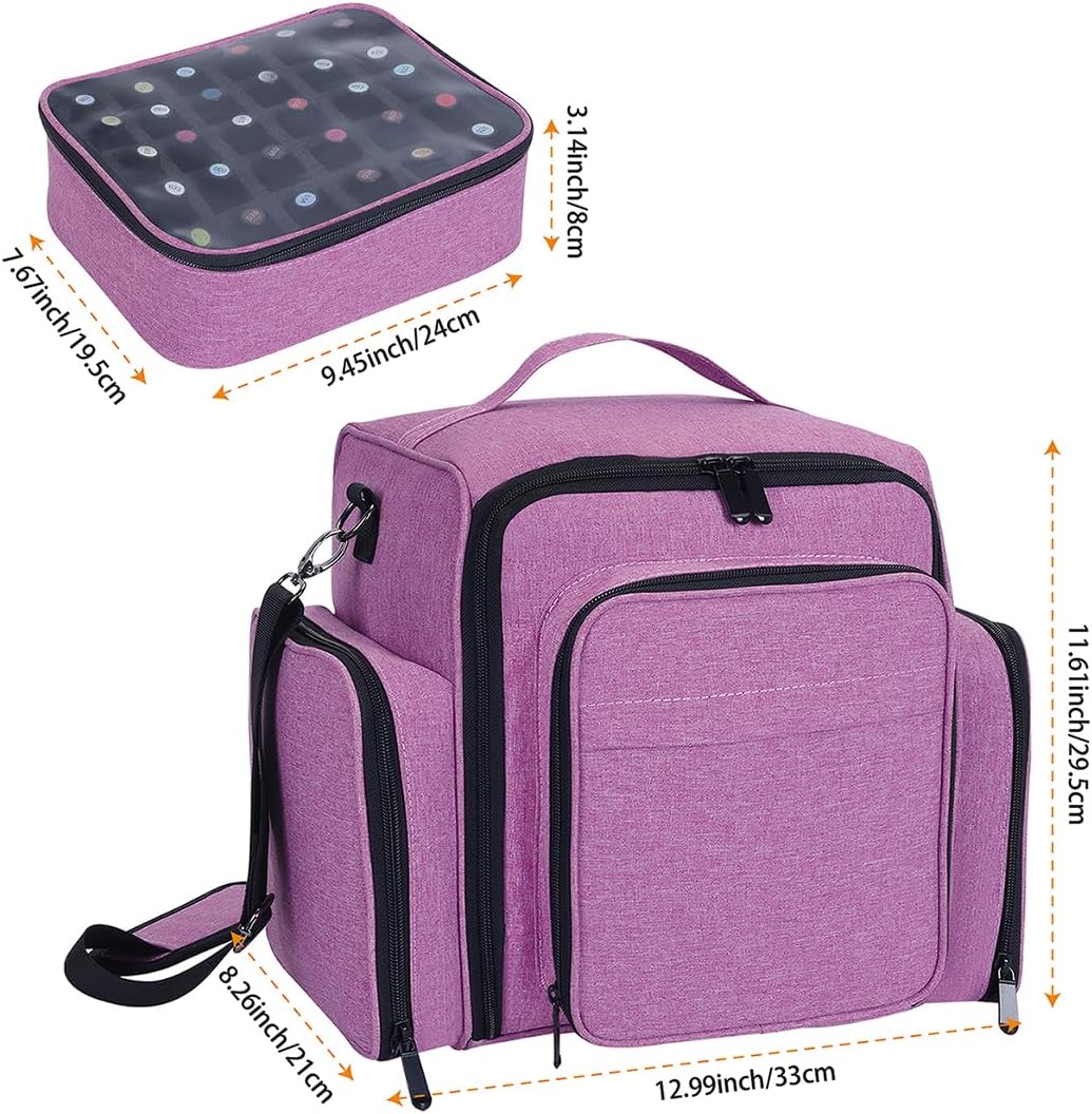 Nail Polish Organizer Box - 60 Bottle Portable Storage with 2 Detachable Bags | Purple for Nail Tools & Cosmetics