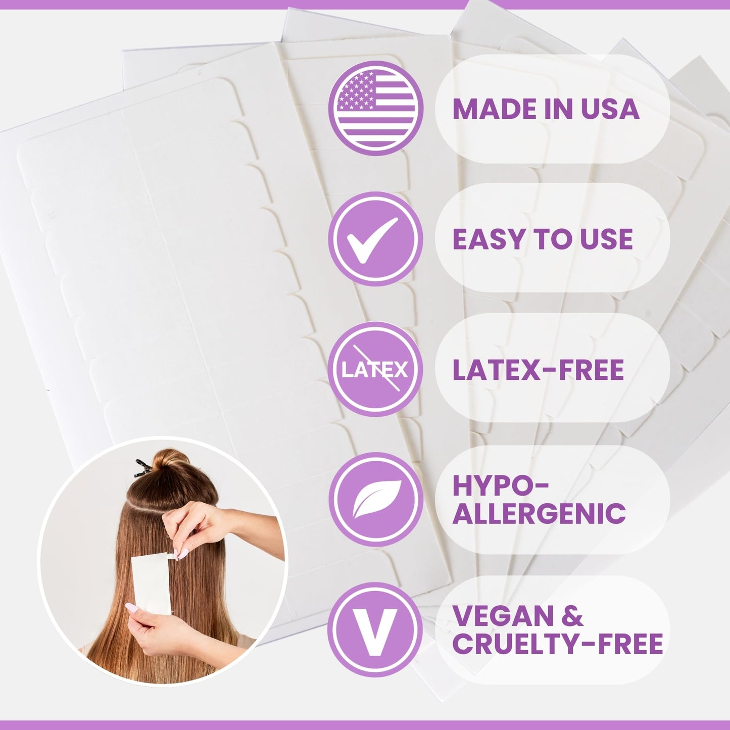 Big Kizzy Extra Hold Double Sided Hair Extension Tape - 144 tabs replacement tape - Strong hold of 6-8+ weeks - Made in USA