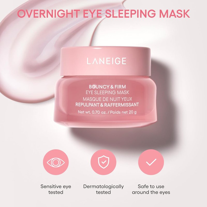 **LANEIGE Bouncy Eye Sleeping Mask - Depuff & Firm with Peony, Collagen, Ceramide & 5D Hyaluronic Acid | 0.7 oz**