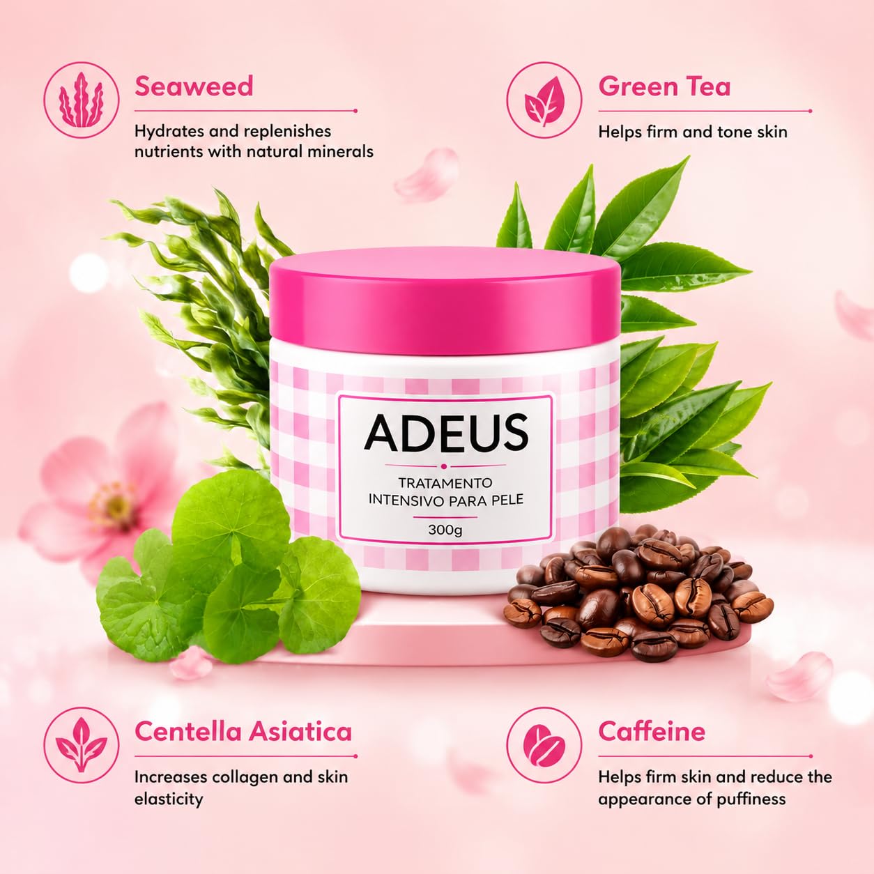 ADEUS Crema Brasileña, Cream Rosada, Multifunctional Pink Intensive Cream, Deeply Moisturizing and Firming Creams with Centella Asiatica, Seaweed and Green Tea (1)