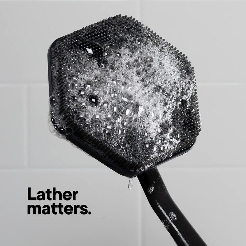 TOOLETRIES Silicone Back Scrubber for Shower, Exfoliating Body & Bath Brush, Long Ergonomic Handle, Non-Slip Grip for Hard-to-Reach Areas, Hygienic Silicone Bath Accessory for Men & Women - Charcoal