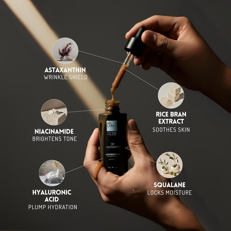 LUMIBRONZE SPF 30 Anti-Aging Bronzing Face Serum - Hydrating Tinted Mineral Sunscreen with Niacinamide & Zinc Oxide | Lightweight, Matte Finish - 50ml