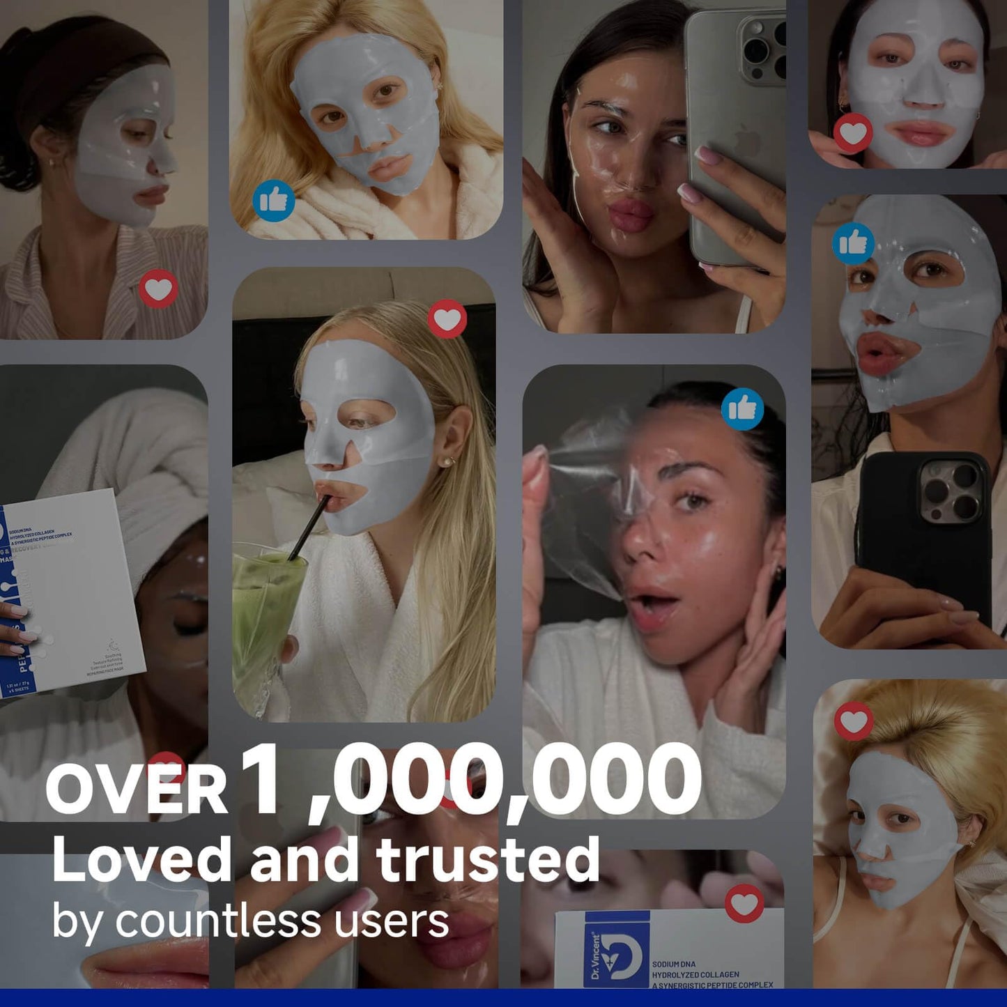 Dr Vincent Deep Hydrating Overnight Collagen Hydrogel Mask, Soothing Facial Mask for Calm Skin & Improve Firm-Looking Appearance, Peptides Renew Facial Masks for All Skin Types, 37gx5ea