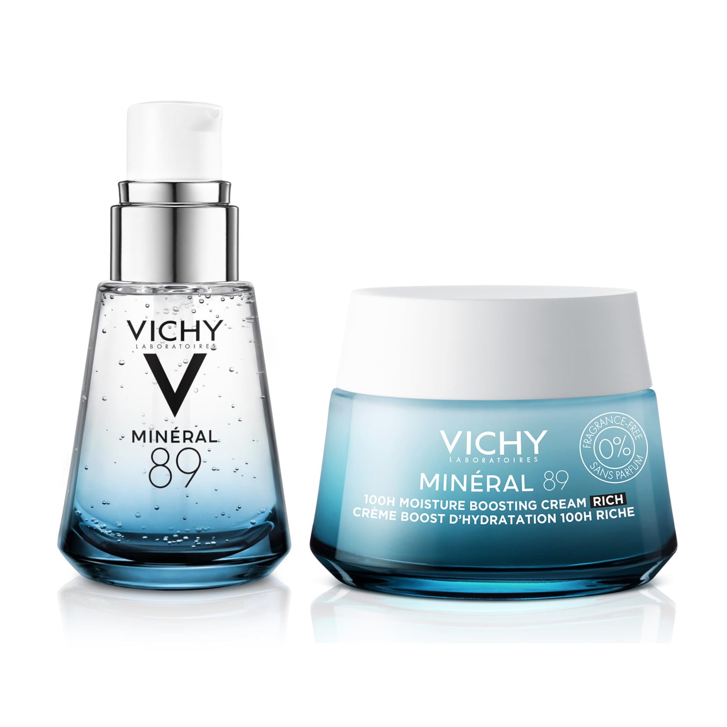 Vichy Rich Fragrance Free Hydration Duo with Mineral 89 Fortifying & Hydrating Daily Skin Booster + Vichy Mineral 89 Fragrance Free Rich Cream, Moisture Boosting Cream, For Dry, Sensitive Skin