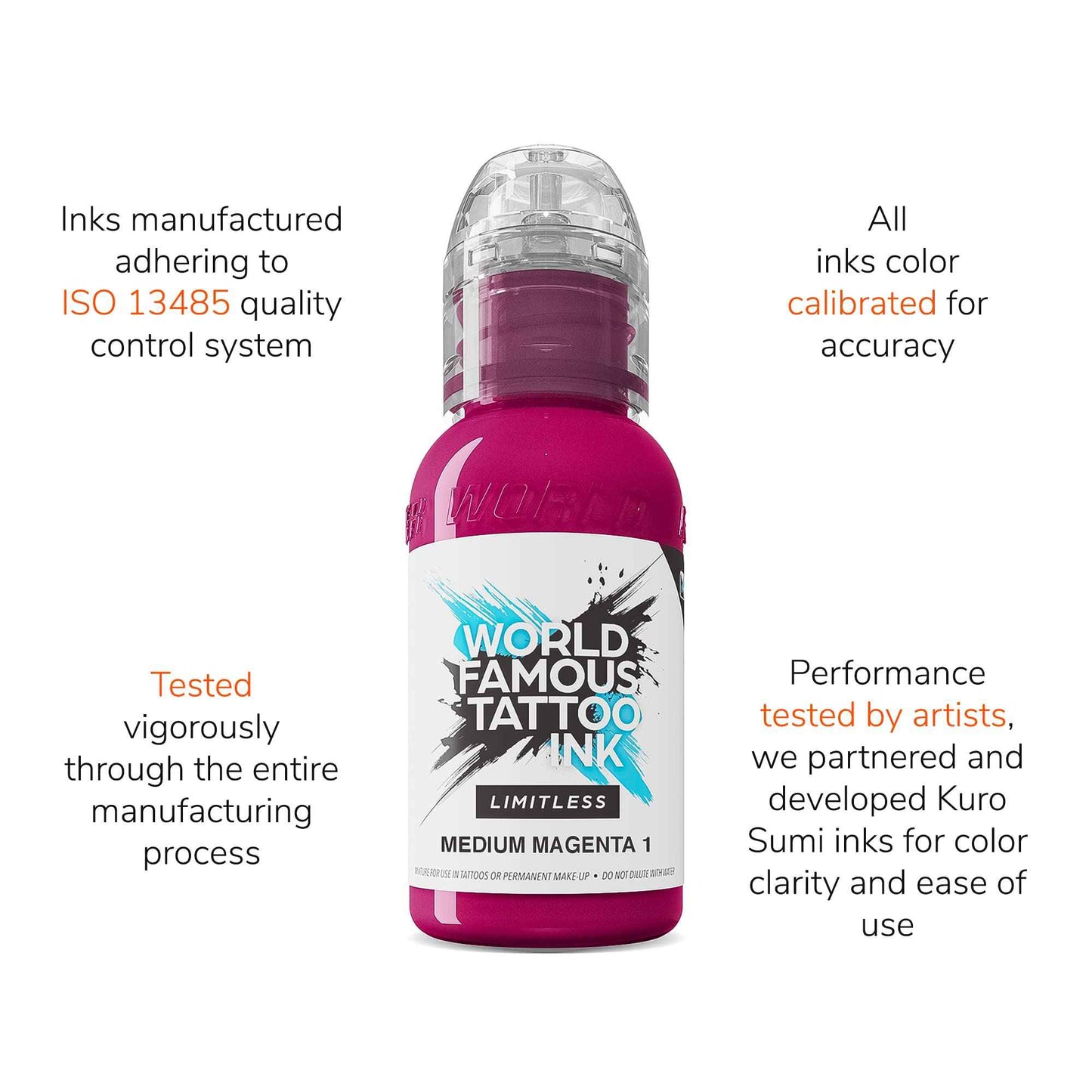 World Famous Tattoo Ink Limitless - Medium Magenta 1 - Professional Tattoo Ink & Tattoo Supplies - Skin-Safe Permanent Tattooing in Bold Shades - Vegan & Non-Toxic (1 oz)