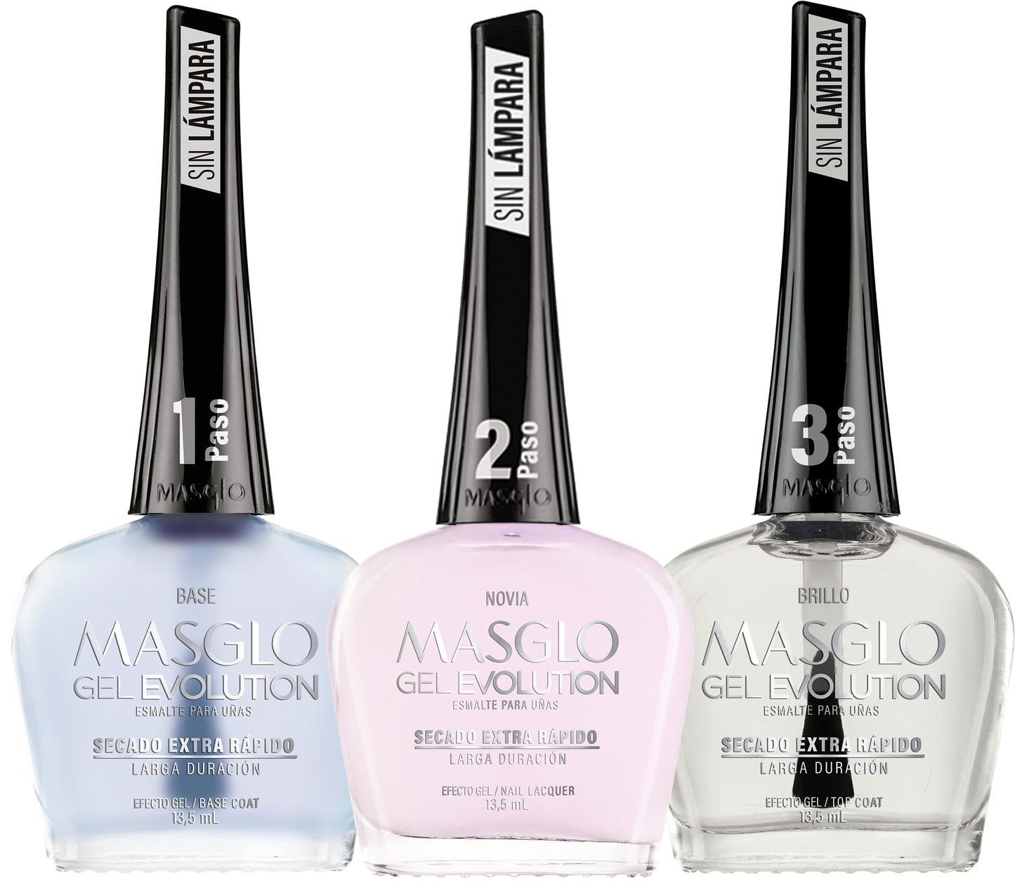 MASGLO Gel Evolution – Set of 3 Nail Polishes No UV/LED Lamp Needed, Fast-Drying, 12-Day Wear, 14-Free Formula, High-Gloss Finish, vegan (0.5 oz Each) h