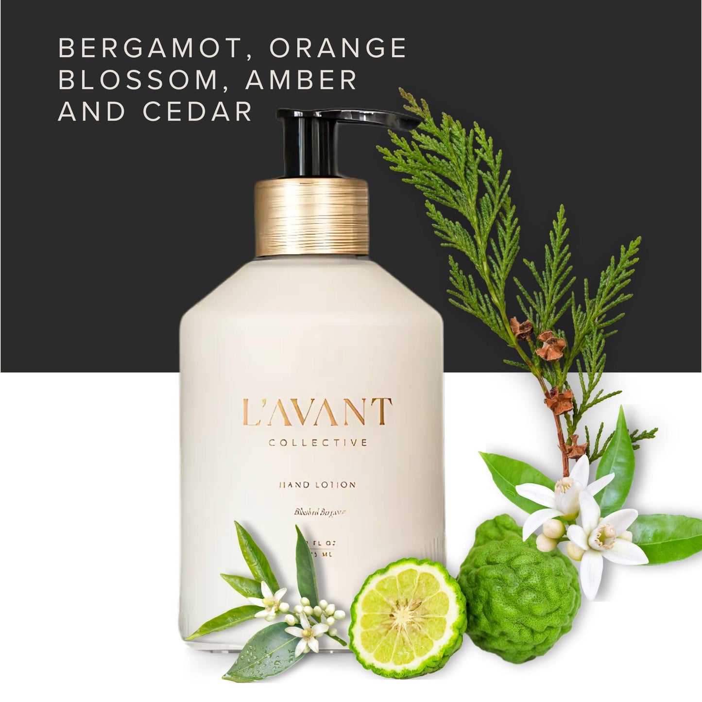 L'AVANT Collective Luxury Hand Lotion | Moisturizing Plant-Based Hand Cream with Pump, Non-Toxic, Lightweight Formula, Refillable Glass Bottle | 10 Fl Oz, Bathroom & Kitchen | Blushed Bergamot