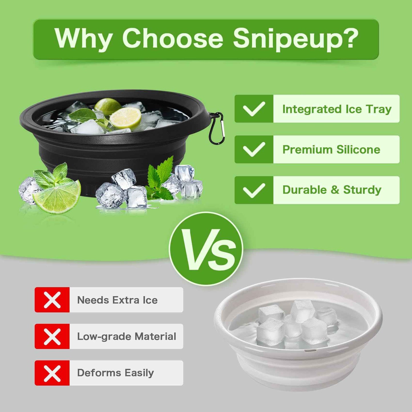 Snipeup Foldable Ice Bowl with Built-In Ice Tray – Silicone Facial Ice Bath for Shrinking Pores, Boosting Circulation, Cold Plunge Skincare Gift for Men & Women (Black)