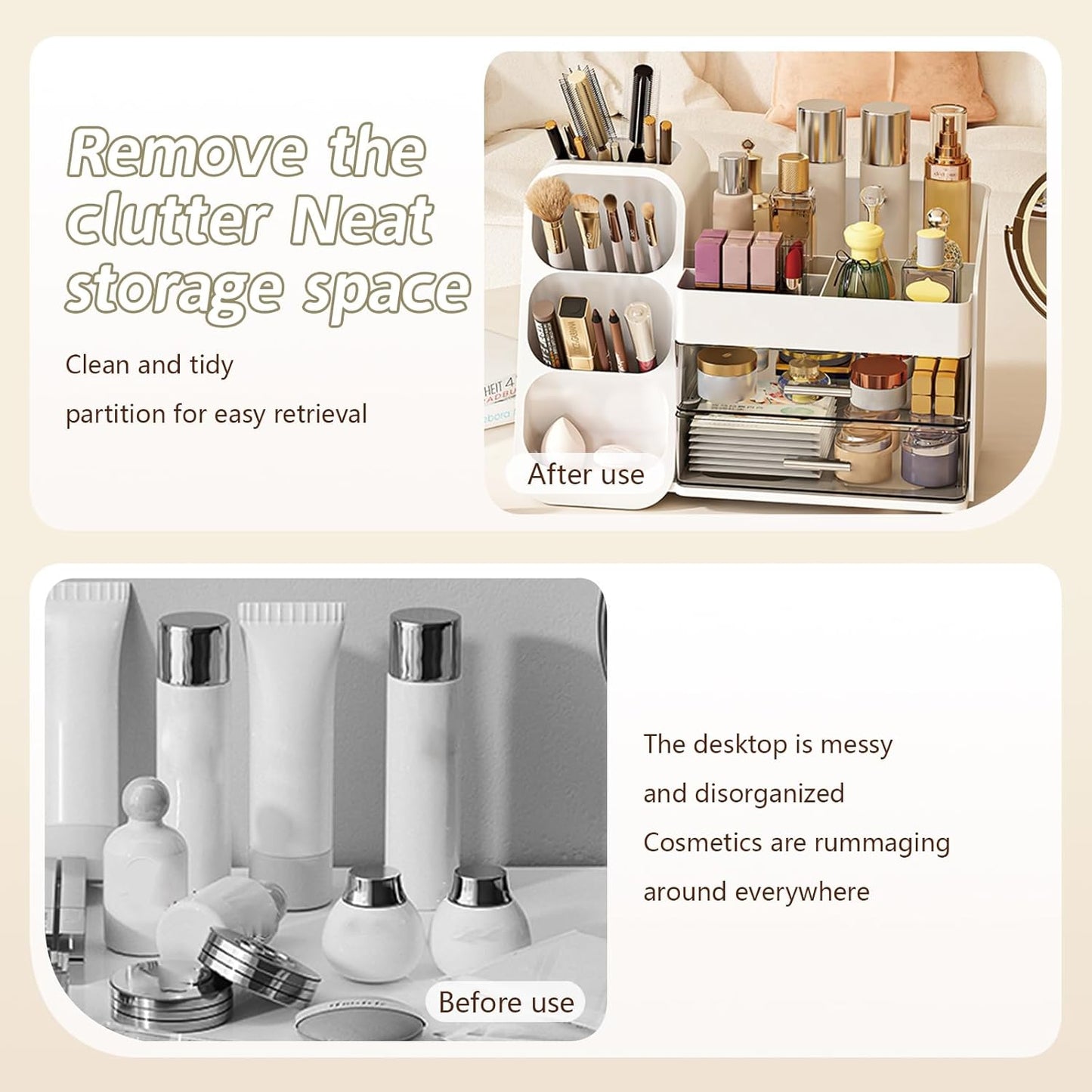 Makeup Organizer - Large Capacity Cosmetics Display Case with Drawers | White Beauty Storage Box