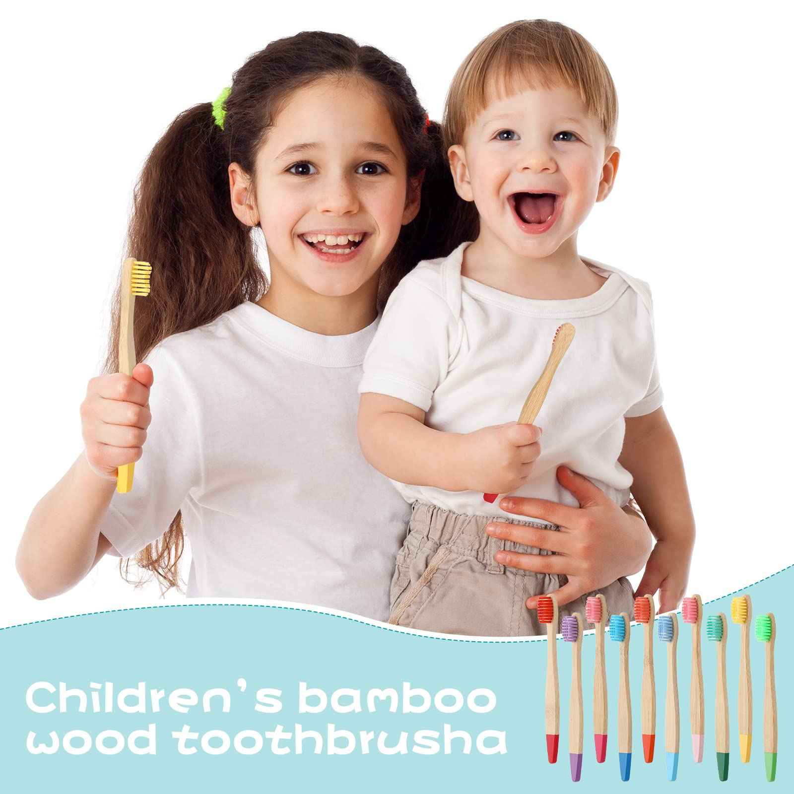 Heentan 40 Pieces Kids Bamboo Soft Bristles Toothbrushes Toddler Toothbrush Manual Travel Toothbrushes for Kids Children Home School Travel Teeth Oral Dental Care, 5.7 Inch, Individually Wrapped