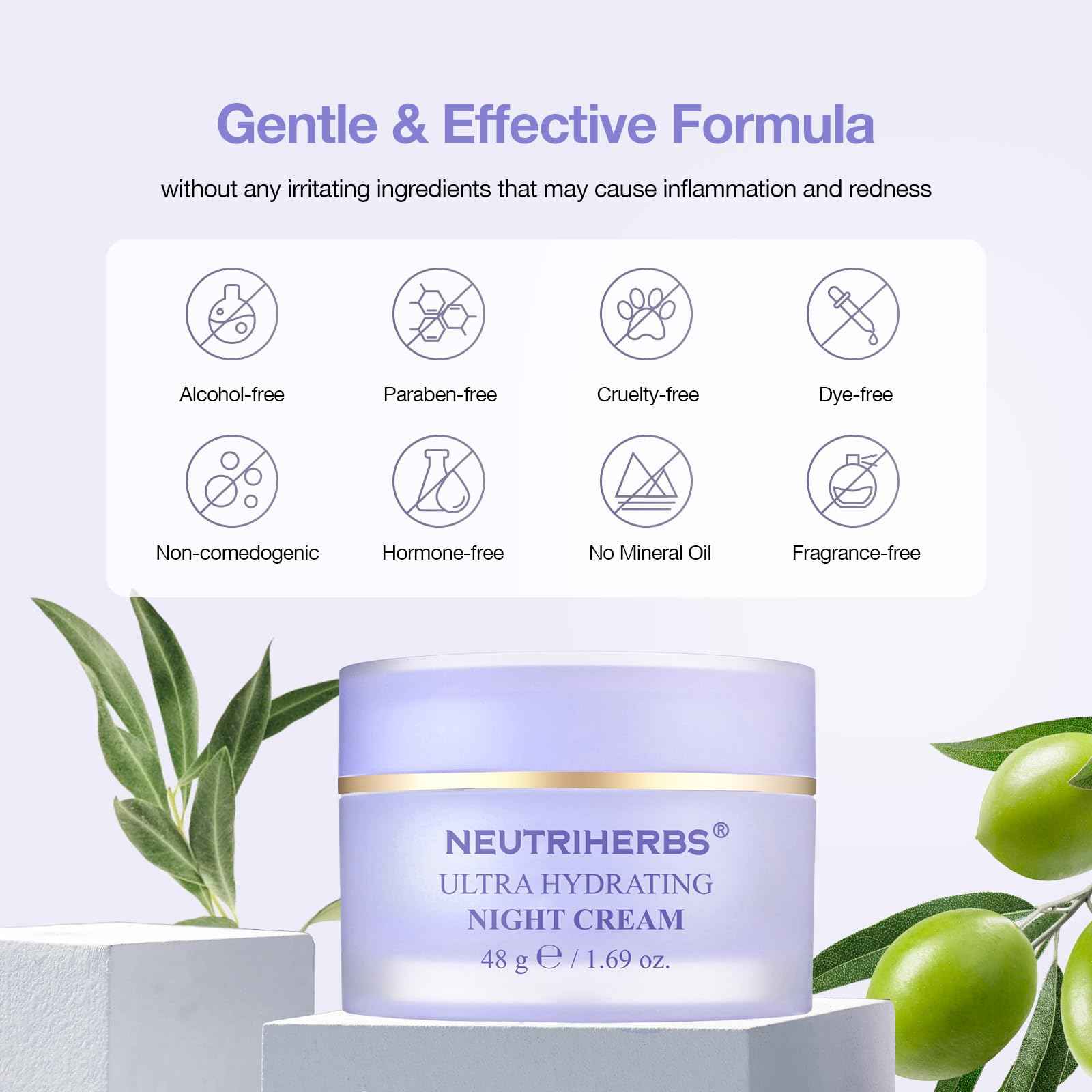 Neutriherbs Ultra Hydrating Night Cream, Face Moisturizer with Jojoba Oil, Ceramide, Squalane, Overnight Face Cream for Dry,Dehydrated Skin,Deep Nourish Hydrated Skin - 1.69oz