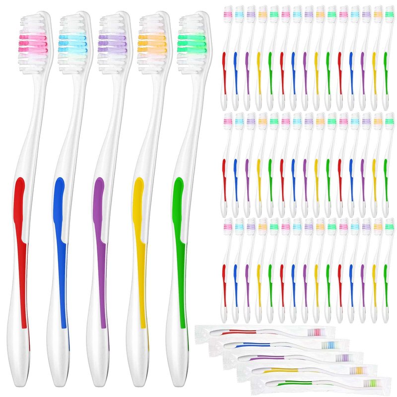 Chengu 150 Pack Individually Wrapped Bulk Toothbrush Disposable Travel Colorful Soft Bristle Ergonomics Handle Toothbrush for Travel, Hotel, Donation,Homeless