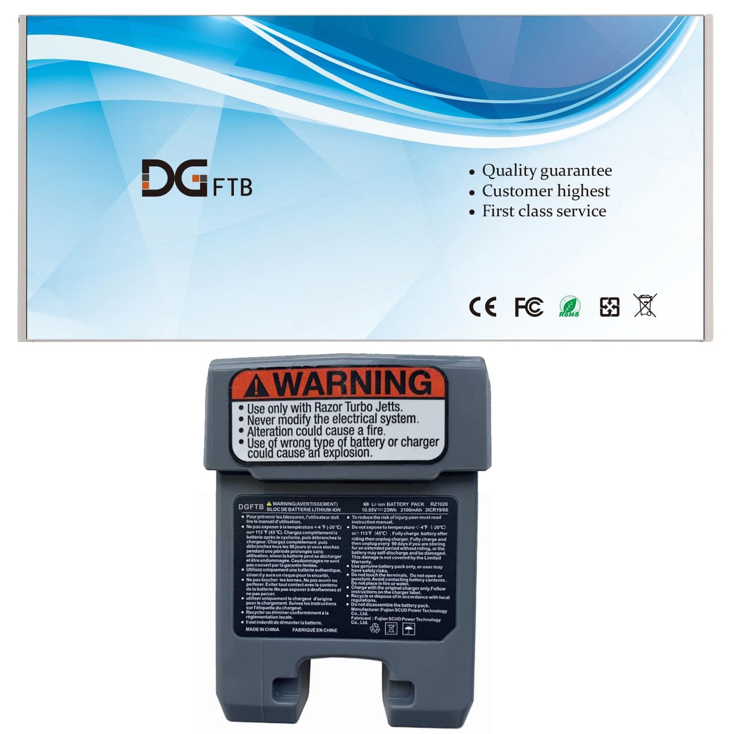 DGTEC New RZ1020 Replacement Battery for for Razor Turbo JettS RZ1020 Scud Read Series 3ICR19/66 (10.95V 2100MAH/23Wh)