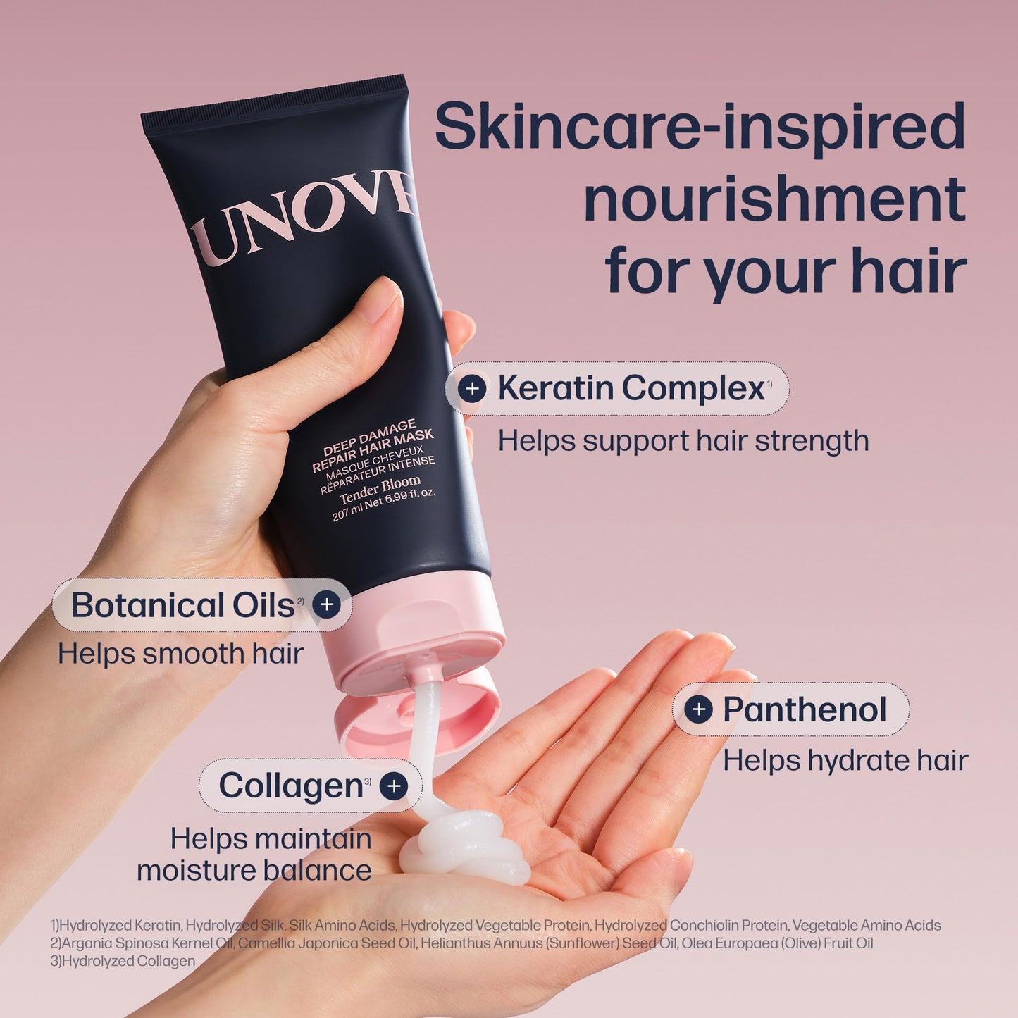 UNOVE Deep Damage Repair Hair Mask - Protein Hair Treatment & Hair Mask for Damaged Hair | Deep Conditioning & Keratin Hair Mask for Dry, Frizzy Hair | Korean Hair Care | Tender Bloom, 10.82 fl oz