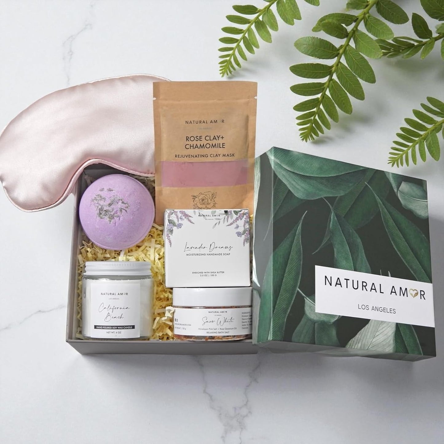 Natural Amor Spa Gift Set | 6-Piece Self-Care Box with Handmade Soap, Bath Bomb, Candle & Skincare Essentials