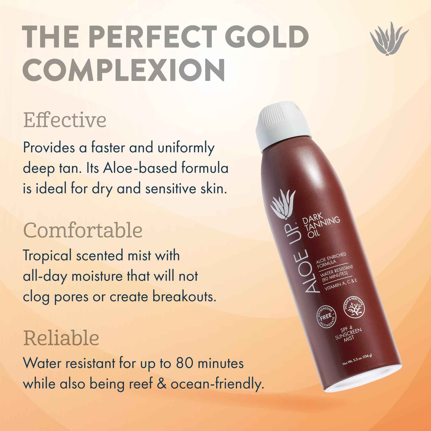 Aloe Up SPF 4 Dark Tanning Oil - Body and Face Tanning Continuous Spray for Outdoor Sun - With Sunscreen, Pure Aloe Vera, and Natural Oils - Dries Clear - Reef Friendly - Fresh Tropical Scent - 6 Oz