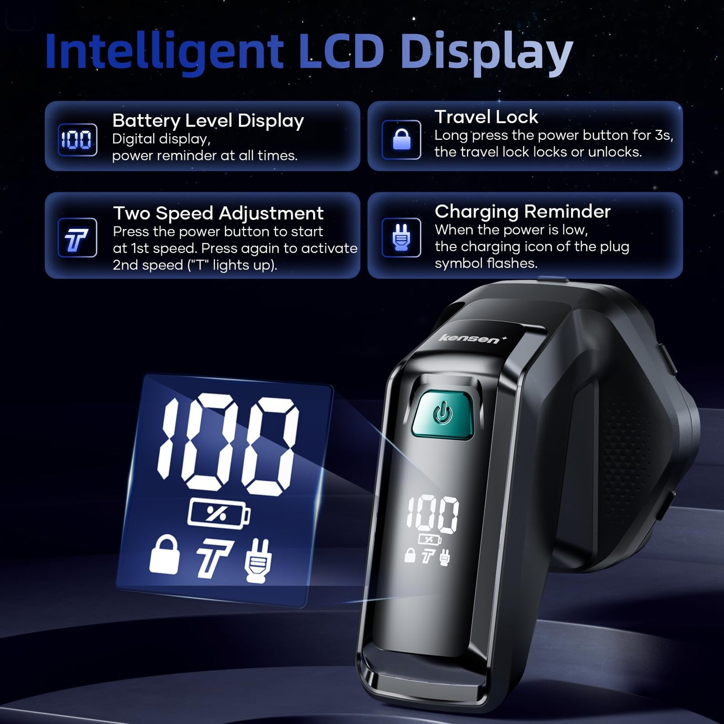 7D Head Shavers for Bald Men - kensen Dual Speed Electric Head Hair Shaver, Long Battery Life Electric Razor IPX6 Waterproof Wet/Dry Shaving LED Display Rechargeable Bald Head Shavers for Men