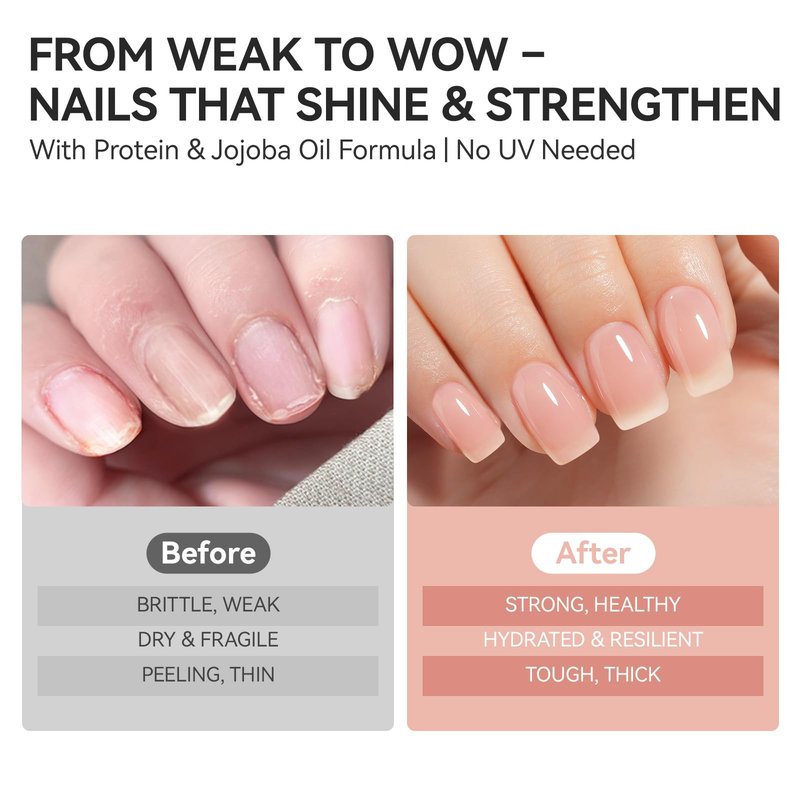 Protein Nail Strengthener and Growth Polish: Nude Blush Gelike EC 15ml 6 in 1 Natural Nail Hardener Extra Strong and Growth - Nail Polish Hardener for Weak and Damaged Nails
