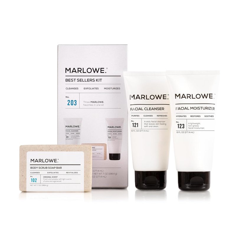 Marlowe Men's Skin Care Set - 3-Piece Exfoliating Scrub, Purifying Cleanser & Hydrating Moisturizer | Vegan Grooming Essentials
