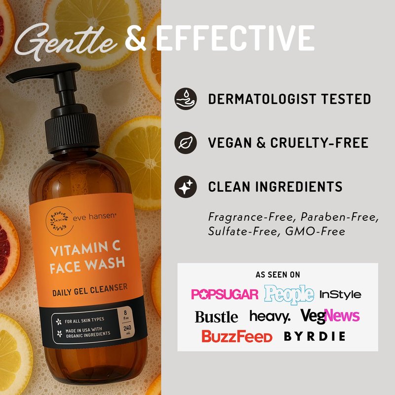 Vitamin C Cleanser | Gentle Facial Cleansing Gel for Uneven Skin Tone - 8 oz with Aloe Vera & Green Tea