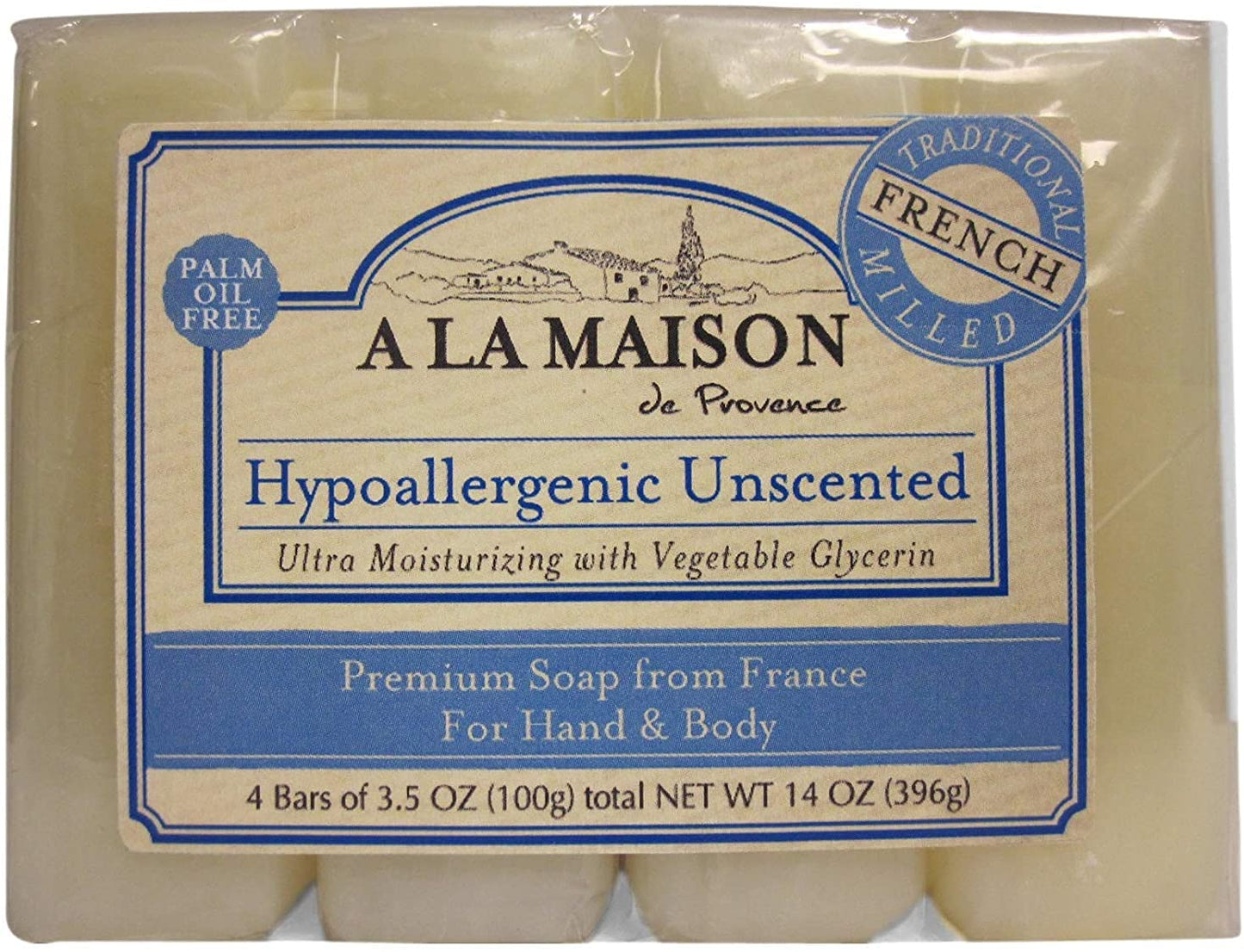 A LA MAISON Hypoallergenic Unscented Bar Soap - Triple French Milled Natural Moisturizing Hand Soap Bar (8 Bars of Soap, 3.5 oz)