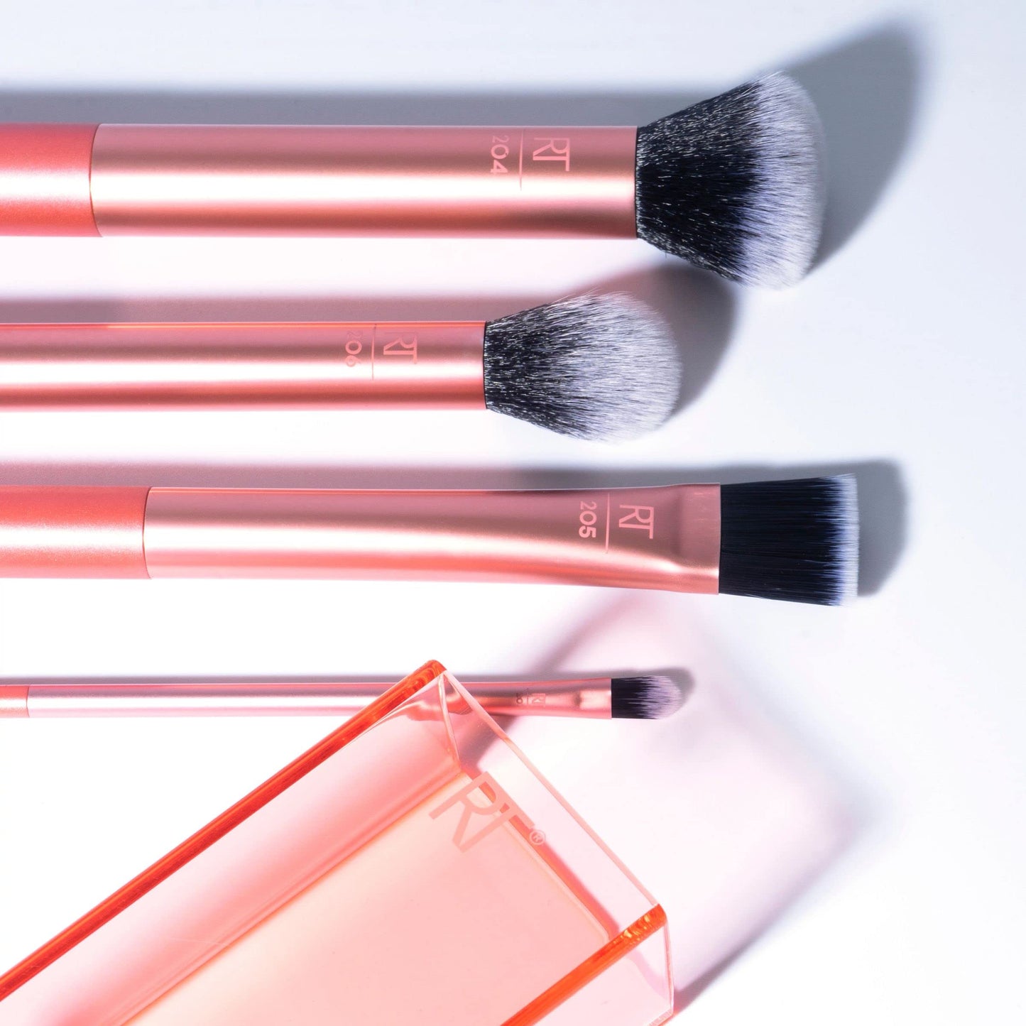 Real Techniques Flawless Base Brush Set With Ultra Plush Custom Cut Synthetic Bristles and Extended Aluminum Ferrules to Build Coverage for Every Makeup Application Need, Orange, 5 Piece