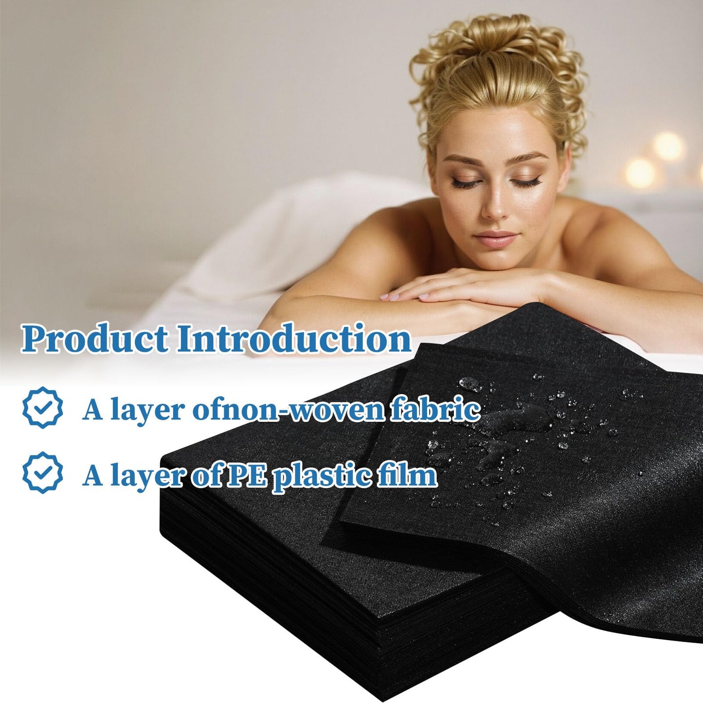 Disposable bed cover 31.5 * 71 inches, 100 pieces black, thick breathable non-woven massage bed sheet, suitable for hydrotherapy, beauty salons, hospitals